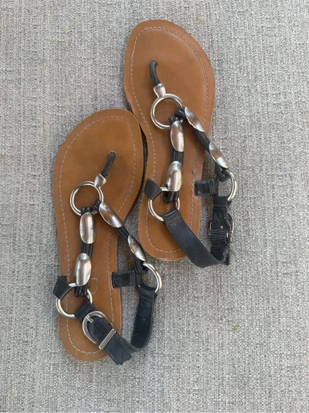 Jessica Simpson Black Strappy Sandals with Silver Rings